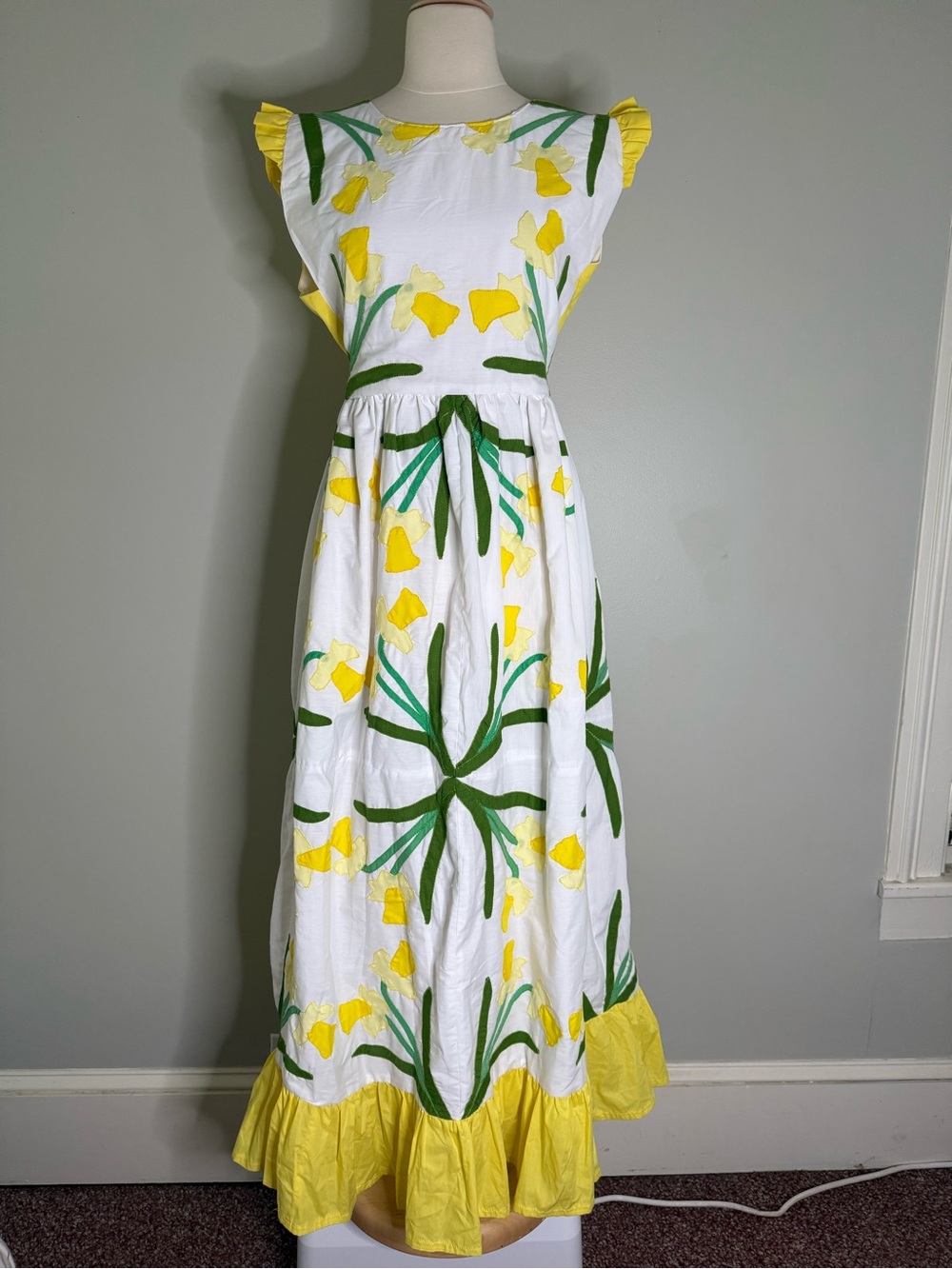 100% Cotton Vintage Quilted Daffodil Maxi Dress